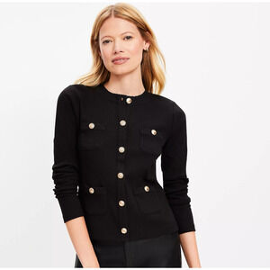 LOFT Pocket Cardigan Top Black Womens Long Sleeve Ribbed Womens Size XS NWT